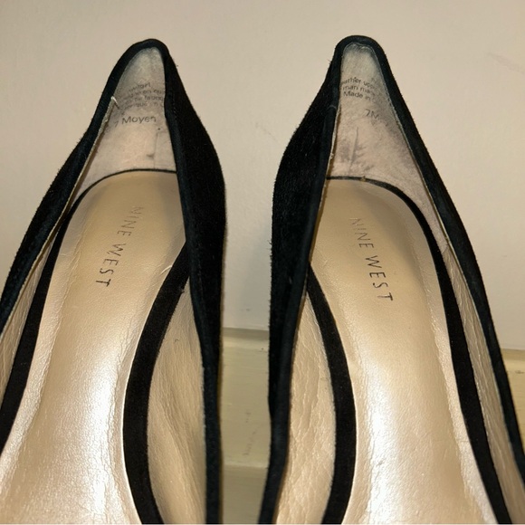 Nine West Leather Suede Open Peep Toe Heels w/ metal heel - Picture 8 of 11